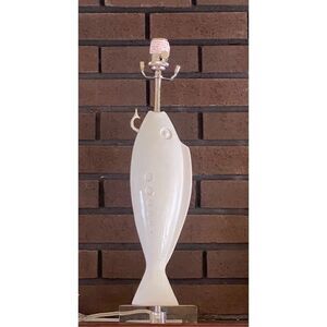 Jonathan Adler Fish Lure Lamp Porcelain Bisque Clear Lucite Base